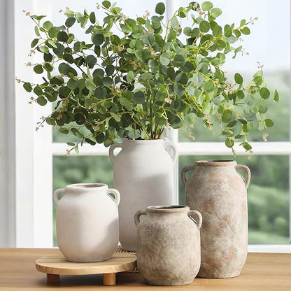 Large Flower Vase Home Decor - Tall Ceramic Farmhouse Rustic Table Vases with Handle Living Room Decoration Decorative Modern Vintage for Floor Kitchen Shelf Coffee Dining Desk Fireplace (12" Retro)