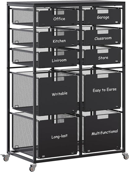EasyPAG Rolling Storage Cart With 10 Drawers, Metal Craft Organizers And Storage Cart With Wood Tabletop, 30 Lbs Capacity Per Drawer For Home Office Classroom And Dorm, Black