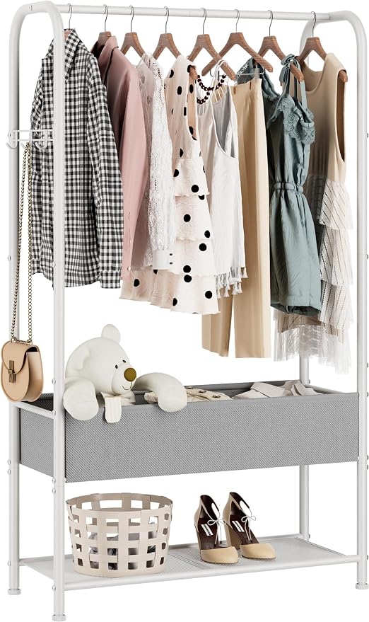 Golpart Clothes Garment Coat Rack Drying Clothing Racks Metal Freestanding for Hanging Clothes Portable Closet for Laundry Bedroom White