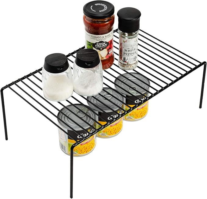 iPEGTOP Kitchen Cabinet Shelf Organizer Set of 2, Large (15.7 x 9.4 inch) Metal Wire Pantry Storage Shelves, Dish Plate Racks for Cabinets, Freezer, Counter, Cupboard Organizers and Storage, Black