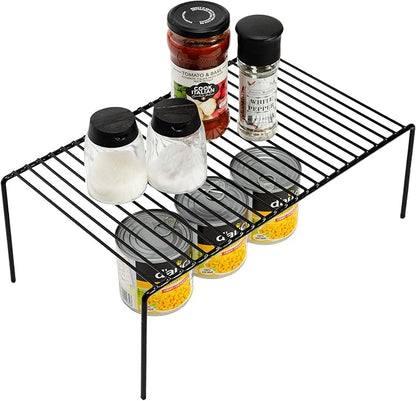 iPEGTOP Kitchen Cabinet Shelf Organizer Set of 2, Large (15.7 x 9.4 inch) Metal Wire Pantry Storage Shelves, Dish Plate Racks for Cabinets, Freezer, Counter, Cupboard Organizers and Storage, Black