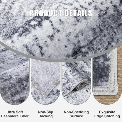 2'x6' Runner Rug Washable Rug: Modern Abstract Soft Thin Runner Rug Grey