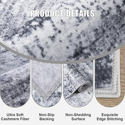 4x4 Area Rug Living Room Rug: Washable Modern Abstract Soft Thin Rug Indoor Floor No Slip Stain Resistant Carpet for Bedroom Dining Room Farmhouse Nursery Home Office - Grey