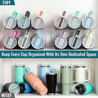 Design for Stanley 40 OZ & Large Bottles & Tumblers with Handle, Acrylic Water Bottle Organizer - Stackable Clear Wine Rack, Cup Holder for Home Kitchen Pantry Shelf Countertop Cabinet, 2 Tier Hold 6