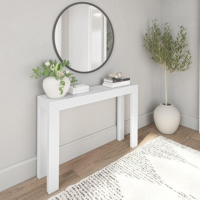 Plank+Beam Modern Solid Wood Console Table, 46 Inch, Sofa Table, Narrow Entryway Table for Hallway, Behind The Couch, Living Room, Foyer, Easy Assembly, White