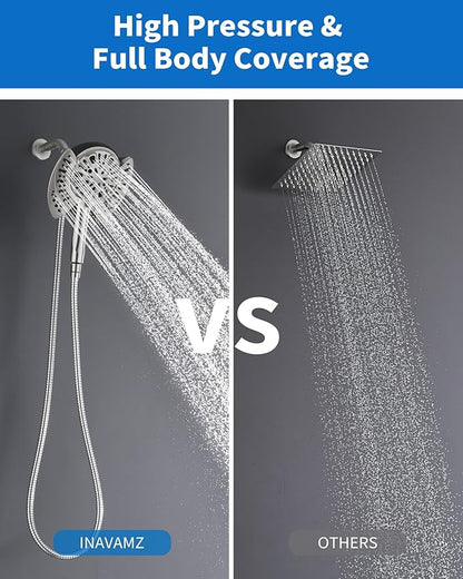 INAVAMZ Shower Head with Handheld High Pressure: Hand Held Shower Head & Rain Shower Head 2-IN-1 Shower Head with 59" Rotatable Stainless Steel Hose, Shower Trim Systems, Nickel 1.8 GPM 23233