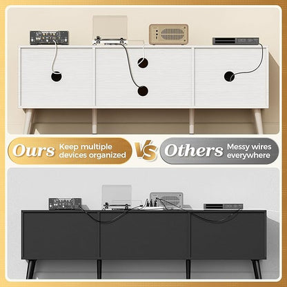 SUPERJARE TV Stand for 55 Inch TV, Entertainment Center with Adjustable Shelf, 2 Cabinets, TV Console Table, Media Console, Solid Wood Feet, Cord Holes, for Living Room, Bedroom, White