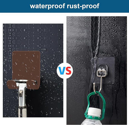 Diesisa Razor Holder for Shower + Adhesive Wall Hooks, Premium 304 Stainless Steel Shower Razor Holder with Heavy Duty Waterproof Sticky Hooks for Hanging Towels, Coat, hat (2+2 Pack)-Brown