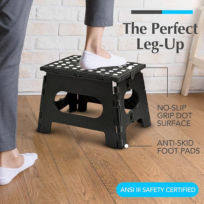 Handy Laundry Folding Lightweight Step Stool - Sturdy Enough to Support Adults - Opens Easy with One Flip - Great for Kitchen, Bathroom or Bedroom (Black | 2-Pack)