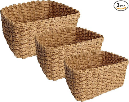 Wicker Storage Baskets For Organizing (Extra Small, Small and Medium), Brown