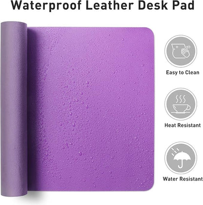 Aothia Faux Leather Desk Mat - Non-Slip PU Leather Desk Blotter, Waterproof Writing Surface, Large Desk Pad for Office & Home (Iris Violet, 55" x 17")