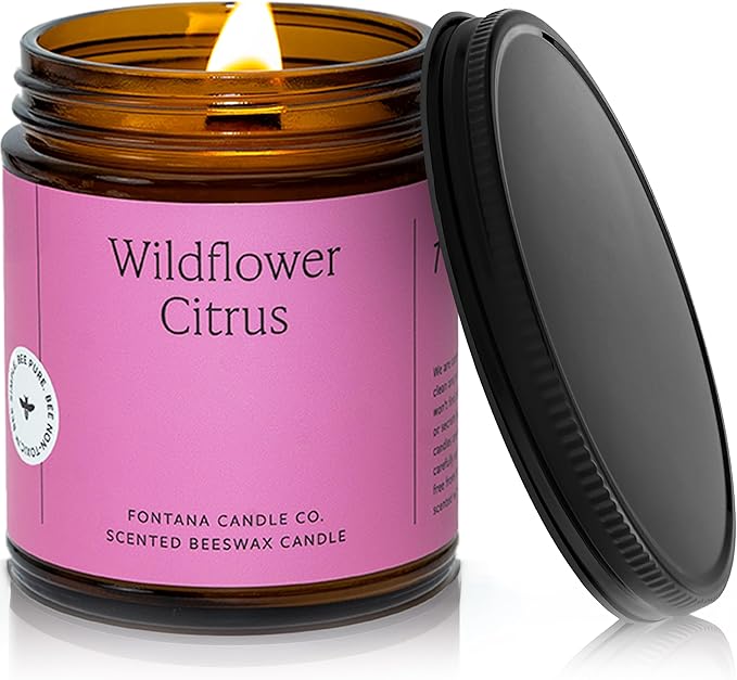 Fontana Candle Co Wood Wick Beeswax Jar Candles, Wildflower Citrus - Made with Coconut Oil & Pure Essential Oils – Clean Burn, Long Lasting and Non-Toxic Candles for Home & Room Decor