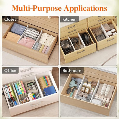 Lifewit 8" Tall 6 Pack Drawer Dividers, 13.8"-22.2" Adjustable Deep Drawer Organizer Clothes, Expandable White Plastic Separators for Dresser, Kitchen, Cabinet, Closet, Office Organization & Storage