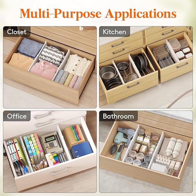 Lifewit 8" Tall 8 Pack Drawer Dividers, 13.8"-22.2" Adjustable Deep Drawer Organizer Clothes, Expandable White Plastic Separators for Dresser, Kitchen, Cabinet, Closet, Office Organization & Storage