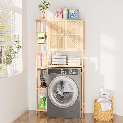 Bamboo Over The Toilet Storage, Above Toilet Organizer Storage Shelf Stand, Tall Freestanding Behind Toilet Rack, Tiered Bathroom Space Saver Shelving, Easy Assembly (Natural)