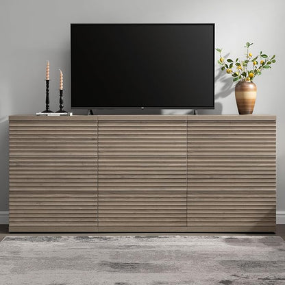 SICOTAS Buffet Cabinet with Storage, Modern Accent Sideboard Credenza with 3 Larger Drawers, Fluted Media Console Mid Century Coffee Bar Table for Living Room Kitchen, Grey Alder (4 Pieces)