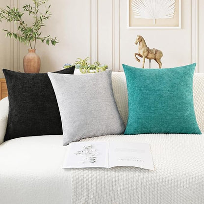 CaliTime Throw Pillow Covers Decorative 16 X 16 Inches Pack of 2 Cozy Chenille Cushion Case for Couch Sofa Bed Living Room Home Moonbeam Gray