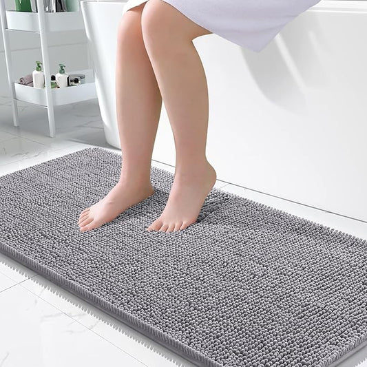 OLANLY Large Bathroom Rugs 50x30, Extra Soft Absorbent Chenille Bath Rugs, Rubber Backing Quick Dry, Machine Washable Bath Mats for Bathroom Floor, Tub and Shower, Home Decor Accessories, Grey