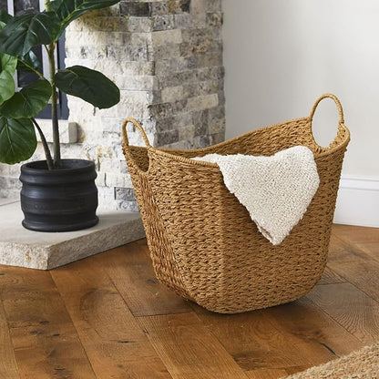 Household Essentials Natural Paper Rope Basket with Handles, Natural Woven Woven Storage Basket, Great for Decoration or Organization