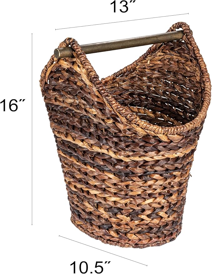 Creative Co-Op Boho Oval Braided Bankuan Bathroom Tissue/Toilet Paper Basket with Wood Handle, Brown