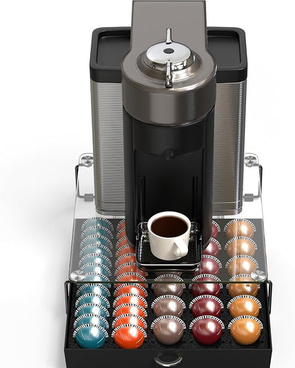 Deco Brothers Crystal Tempered Glass Vertuo Pod Holder Drawer, 30 Large or 60 Small Nespresso Capsule Organizer, Black