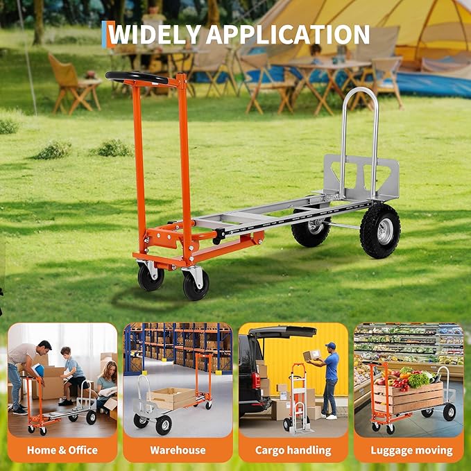 GarveeTech 3 in 1 Convertible Hand Truck Dolly, 770 LBS Load Capacity Folding Cart with Wheels, Elastic Straps, Aluminum Collapsible Dolly Cart for Home, Warehouse, Supermarket, Office