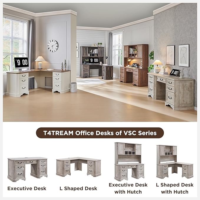 T4TREAM 59" Farmhouse Wood Desk Hutch with Ample Storage, Only Match VSC Series Farmhouse Desk (Light Rustic Oak)