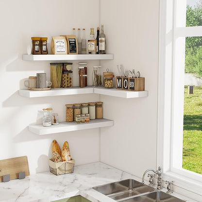 Fun Memories Floating Shelves for Wall, 32W x 8D Floating Wall Shelves with Invisible Brackets Set of 2, Hanging Rustic Wood Shelf Decoration for Bedroom, Bathroom, Living Room and Kitchen, White