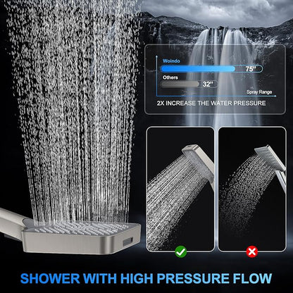 Shower Faucet Set, 12" Wall Mount Rainfall Shower System with 2 Rain Shower Head and Multi-function Handheld Head Push Button Diverter Shower Faucet Trim Kit, Brushed Nickel