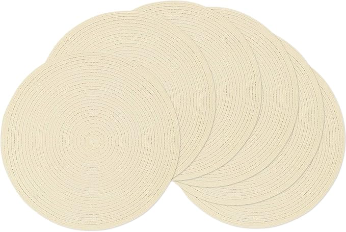 SHACOS Round Braided Placemats Set of 6 Round Table Place Mats for Dining Tables 15 inch (Cream, 6)