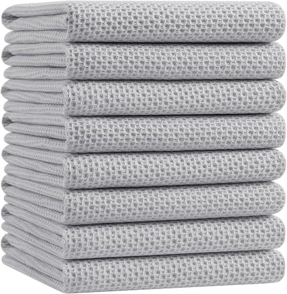 Homaxy 100% Cotton Oversized Waffle Weave Kitchen Dish Towels, Ultra Soft Absorbent Quick Drying Cleaning Towel, 20x28 Inches, 8-Pack, Light Gray