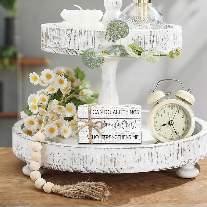 Decorative Books For Home Decor, Wood Book Stack For Table Decor, I Can Do All Things Through Christ Who Strengthens Me Decor Books For Office Shelf, Christian Farmhouse Stacked Books Decor (L23)