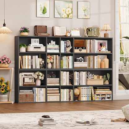 FOTOSOK 71'' Tall Bookshelf Set of 2, 7 Tier Large Black Bookshelf with Adjustable Shelves, Wide Bookcases and Bookshelf, DVD/CD Media Tower Storage, Cube Book Shelf Display Shelf Cabinet, Black