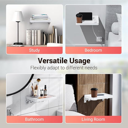 KIWIFOTOS 12.9" Floating Bedside Shelf for Bed Foldable Wall Mounted Shelf Adhesive Tablet Phone Storage Organiser for Bedroom Nursery Dorm Living Room