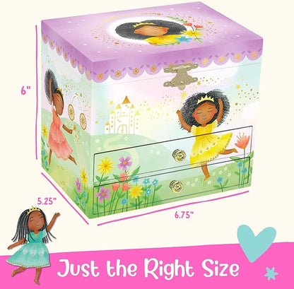 Musical Ballerina Jewelry Box for Girls - Kids Dancing Ballerina Music Box with Mirror, Black Ballerina Gifts for Little Girls, Childrens Birthday Gift, Ages 3-10
