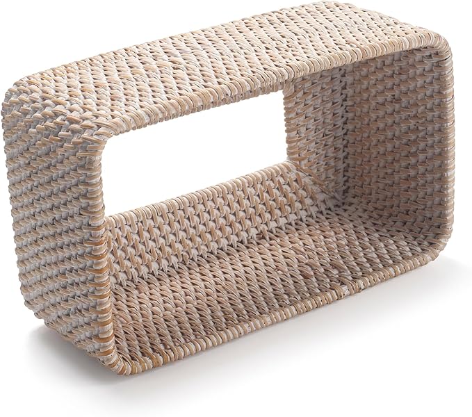 Rattan Tissue Box Cover Natural Woven Facial Napkin Holder Rectangular 10 x 6.1 x 4.1 Inch (White)