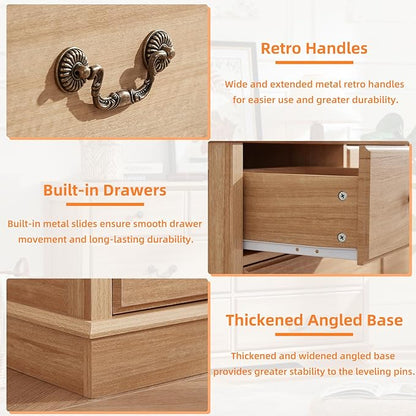 Farmhouse 7 Drawer Dresser for Bedroom, 57" Wide Wood Rustic Chest of Drawers, Farmhouse Chest of Drawers for Bedroom, Wood Drawer Organizer for Bedroom, Hallway, Natural