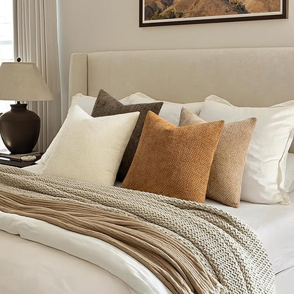 MIULEE Pack of 4 Brown Couch Throw Pillow Covers 20x20 Inch Soft Decorative Chenille Pillows Farmhouse Accent Cushions for Boho Home Decor Spring Sofa Bedroom Living Room