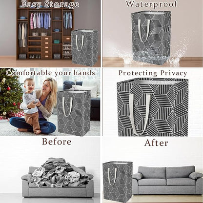Waterproof Laundry Hamper Collapsible Laundry Basket Leather Handle Laundry Bag Large Clothes Storage Toy Organization for Bathroom Bedroom Laundryroom College Dorms (Heilingxing-001)