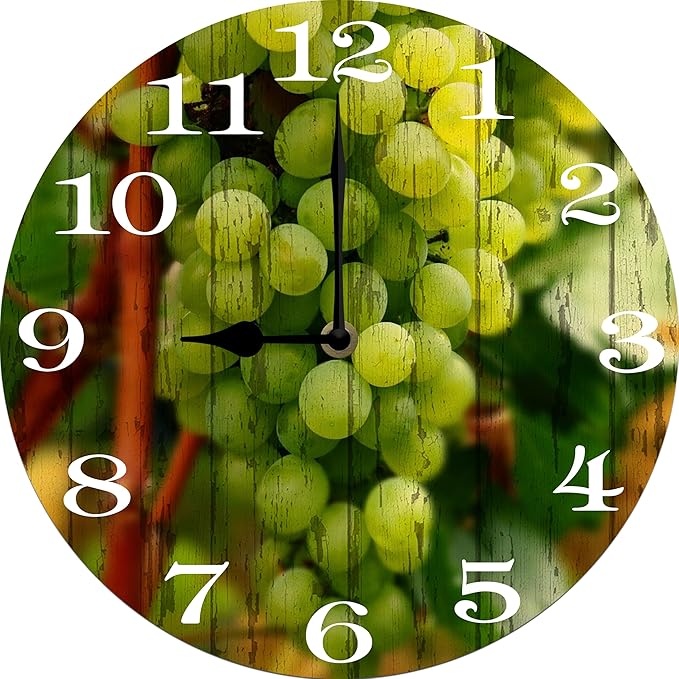 Grape Wall Clock 10 Inch Wooden Battery Operated Autumn Forest Maple Leaves Wall Clocks Decorative Indoor,Decorative for Kitchen Bathroom Bedroom