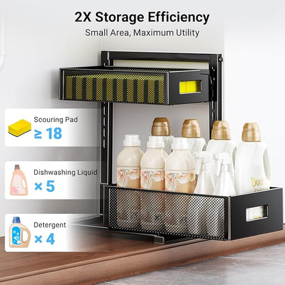 TISTAYA Under Sink Organizer, Metal Under Sink Organizers and Storage, Slide Out Pull Out Cabinet Organizer for Kitchen, Bathroom, Pantry, Laundry, Study, Black