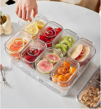 Snackle Box Container, 12.6 * 9.65 * 3.54” with 8 Independent compartments with Lids for lunch/Snack/Fruit/Veggie Storage, Organizers for Pantry/Refrigerator/Closet/kitchen