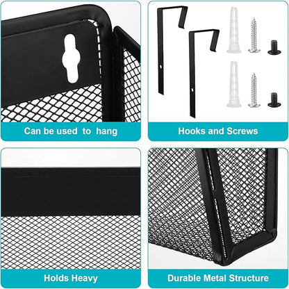 Tenceur 3 Pcs Mesh Letter Wall File Folder Cubicle File Holder Hanging Wall Mounted File Holder 3 Pocket Vertical File Organizer for Office Home Room Storage Basket(13.19 x 12.2 x 3.07 Inch,Black)