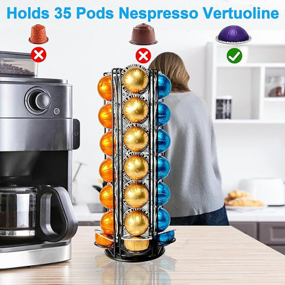 Nespresso Vertuo Pods Holder 360° Spinning Coffee Pod Holder for 35 Vertuo Pods, No Assembly Required, Space-Saving Coffee Station Accessories & Nespresso Storage for Countertop, Sleek Black