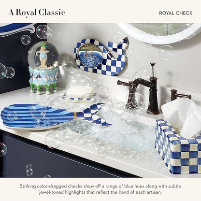 MACKENZIE-CHILDS Tissue-Box Cover, Tissue Holder for Home Decor, Blue-and-White Royal Check, Square