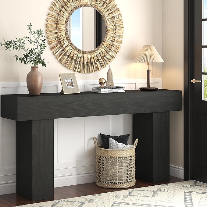 63 Inch Long Console Table for Entryway, Farmhouse Wood Rectangular Sofa Table Behind Couch Table, Narrow Entryway Table for Living Room, Entrance, Hallway, Foyer, Easy Assembly (Charcoal Black)
