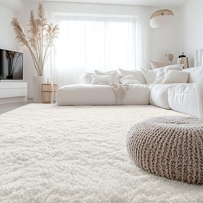 OLANLY 9x11 Machine Washable Large Area Rugs for Living Room, Bedroom, Soft Fluffy Shaggy Bedside Rug, Indoor Floor Carpet for Kids Girls and Boys, Dorms, Nursery, Home Decor Aesthetic, Ivory