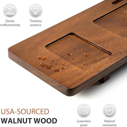 Solid Walnut Bathtub Tray Caddy - 35" Non-Slip Luxury Bath Board for Freestanding Tub - Premium Wood Bathtub Organizer with Wine Glass, Book & Phone Holder for Spa Relaxation, Gift Ideas