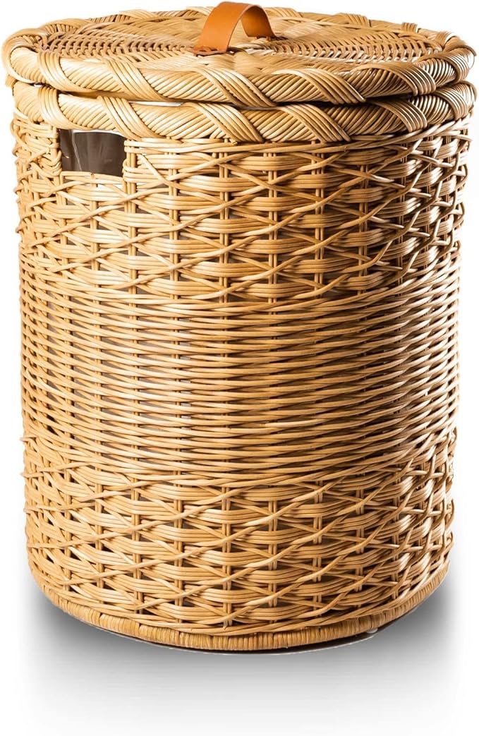 The Basket Lady Round Wicker Hamper | Wicker Laundry Hamper Nested Set of 2 Sandstone