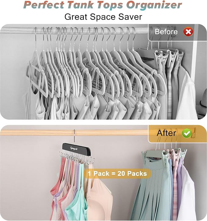 Gomyrod Bra Hanger for Closet, 2 Pack Tank Top Hangers w/20 Hooks Holds 40 Bras, Capacity Foldable Wood Space Saving Hanger, 360°Rotating Closet Organizers and Storage for Dorm & Apartment（Black）
